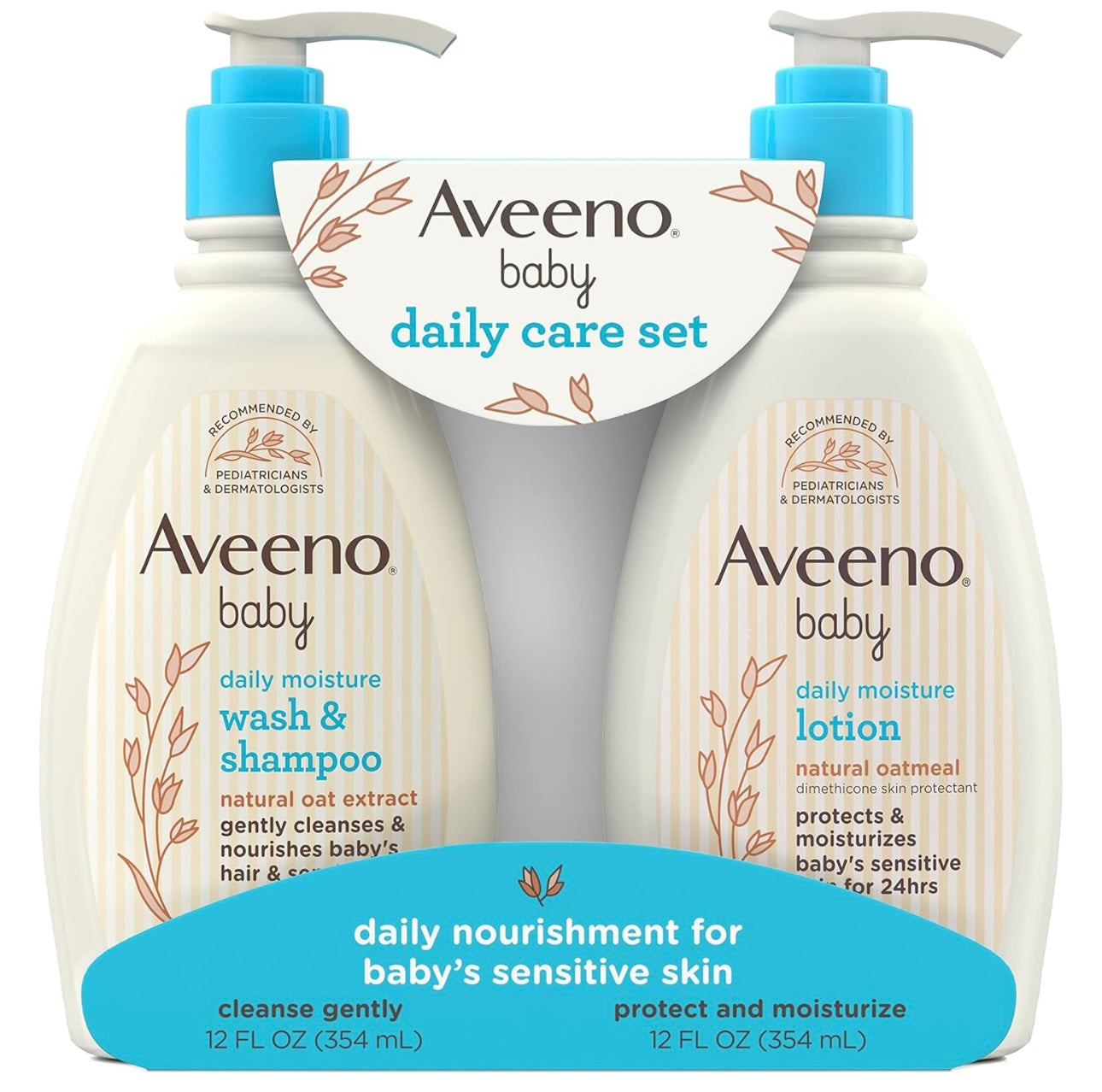 Aveeno Baby Daily Care Gift Set with Oat Extract & Prebiotic Oat, Contains Daily Moisturizing Body Lotion & Gentle 2-in-1 Baby Bath Wash & Shampoo (Pack of 2)