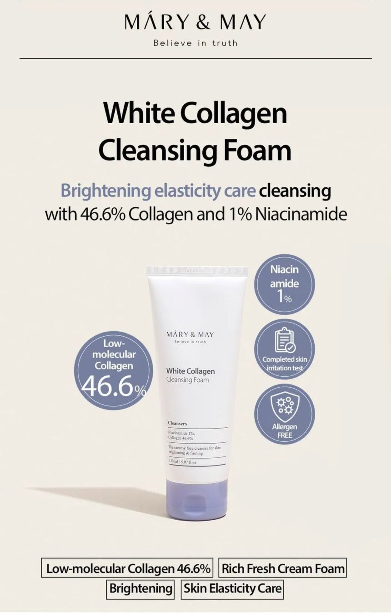 Mary & May - White Collagen Cleansing Foam 150ml