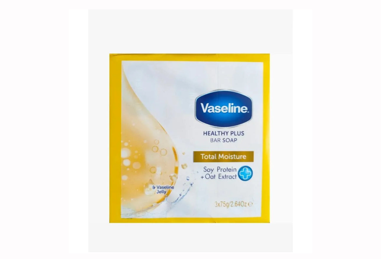 Vaseline Healthy Plus Total Moisture Soy Protein + Oat Extract Bar Soap - 3 Bars (3 X 75g)