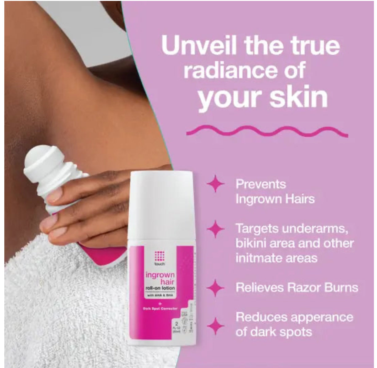 Touch Ingrown Hair Roll-on Lotion with AHA and BHA - 2 oz