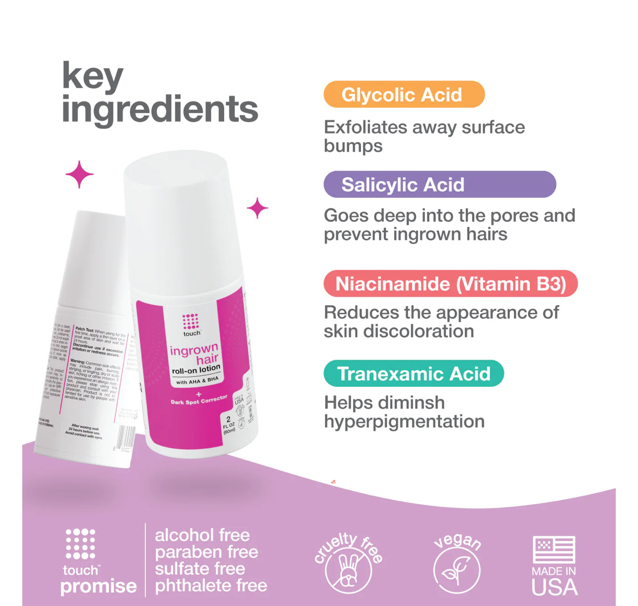 Touch Ingrown Hair Roll-on Lotion with AHA and BHA - 2 oz